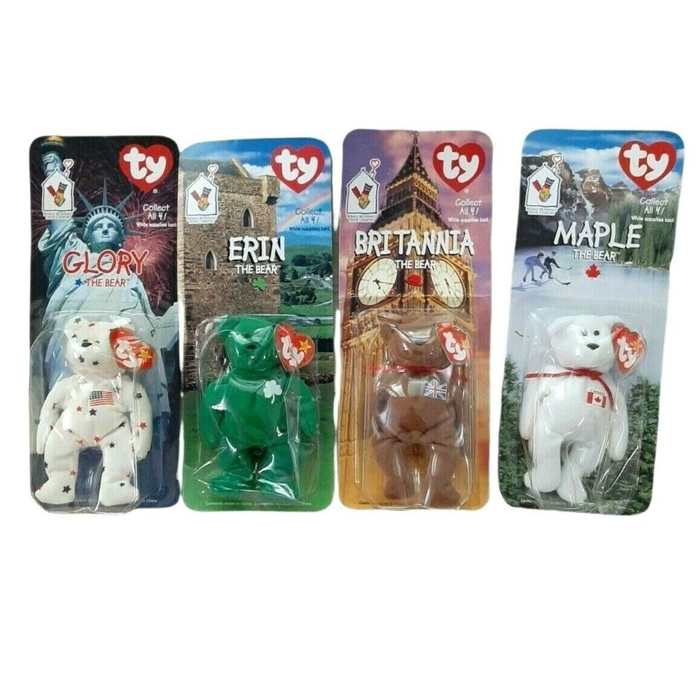 1999 TY McDonalds Glory Erin Britannia Maple 4 Beanie Babies in package vtg